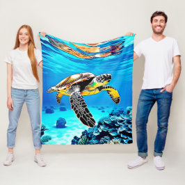 海の抱擁:ウミガメの旅 フリースブランケット