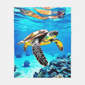 海の抱擁:ウミガメの旅 フリースブランケット (正面)