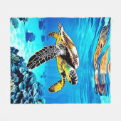海の抱擁:ウミガメの旅 フリースブランケット (正面(横))