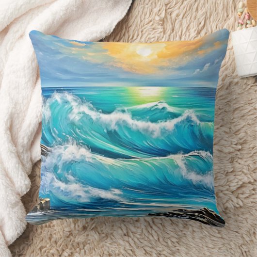 海の抱擁: Wave Art クッション (ブランケット)