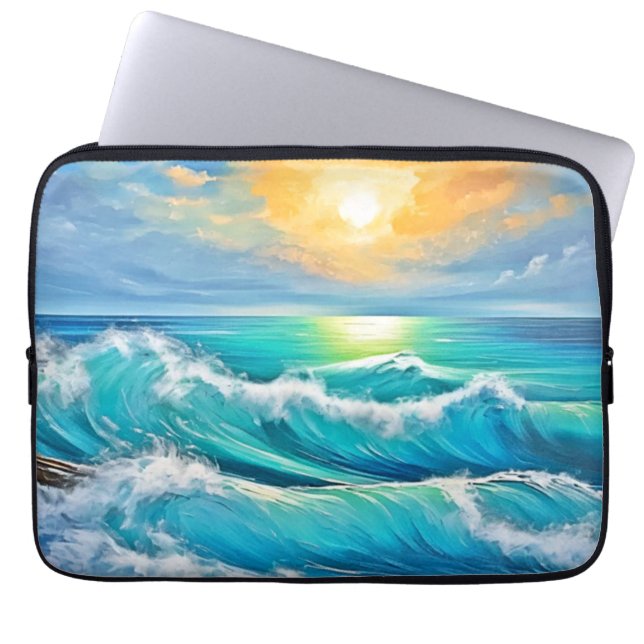 海の抱擁： Wave Art ラップトップスリーブ (正面)
