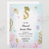 海の招待の下のマーメイド誕生日 招待状 (正面/裏面)