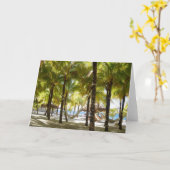 海の挨拶状によるハンモックおよびヤシの木 カード (黄色い花)