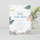 海の数字の2 水彩 青い男の子 2歳の誕生日  招待状 (スタンド正面)