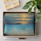 海の日の出で水色ヴィンテージボート 薄葉紙 (ギフト)