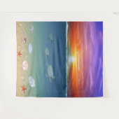 海の日の出とウミガメ タペストリー (正面(横))