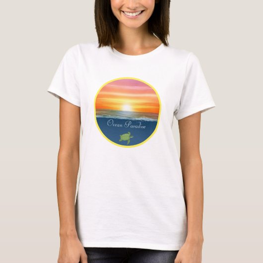 海の日の出と海亀 Tシャツ (正面)