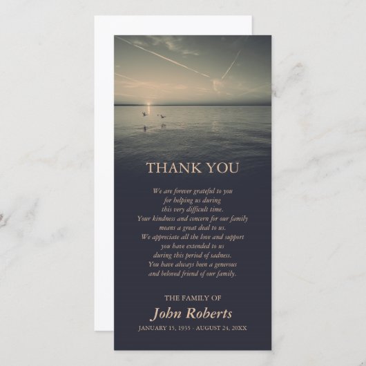 海の日の出の告別式による鳥は感謝していしています サンキューカード (正面/裏面)