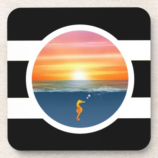 海の日の出の白黒ストライプの コースター (正面)
