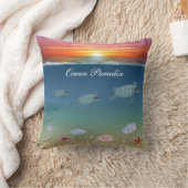 海の日の出,ウミガメや貝殻 クッション (ブランケット)