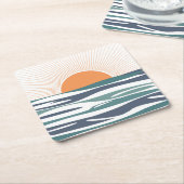 海の日の出 スクエアペーパーコースター (アングル)