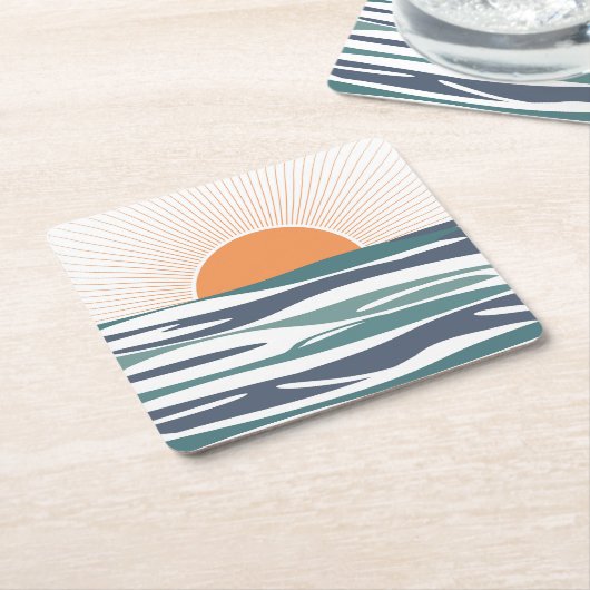 海の日の出 スクエアペーパーコースター (アングル)