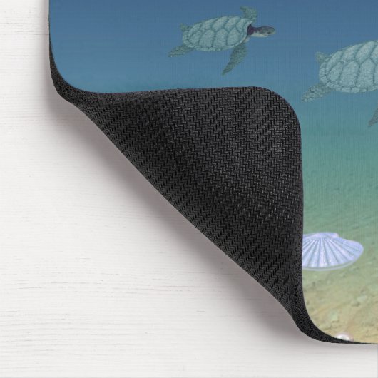 海の日の出,泳ぐウミガメや貝殻 マウスパッド (コーナー)