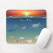 海の日の出,泳ぐウミガメや貝殻 マウスパッド (マウス)