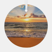 海の日の出、深いの青い地平線。 ガラスオーナメント (裏面)