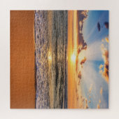 海の日の出、深いの青い地平線。 ジグソーパズル (横)