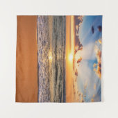 海の日の出、深いの青い地平線。 タペストリー (正面(横))