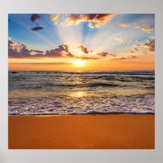 海の日の出、深いの青い地平線。 ポスター (正面)