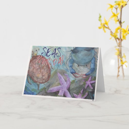 海の日の水彩グリーティングカード カード (黄色い花)