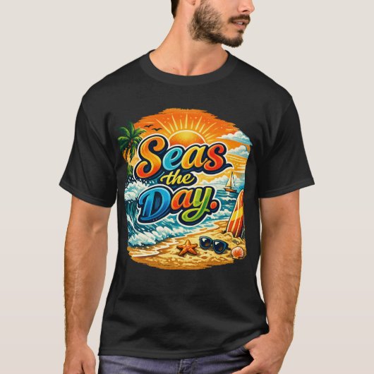 海の日を楽しもう: 海にインスパイアされたグラフィック Tシャツ (正面)