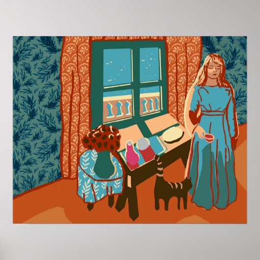 海の日差しで家に猫がいる人は幸せ ポスター (正面)