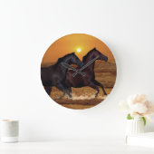海の日没で走っている馬 ラージ壁時計 (ホーム)