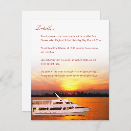 海の日没のヨット4.25x5.5の平らな結婚式はNを詳しく述べます エンクロージャーカード (正面/裏面)