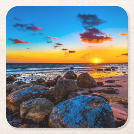 海の日没 スクエアペーパーコースター (正面)