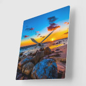 海の日没 スクエア壁時計 (傾斜)