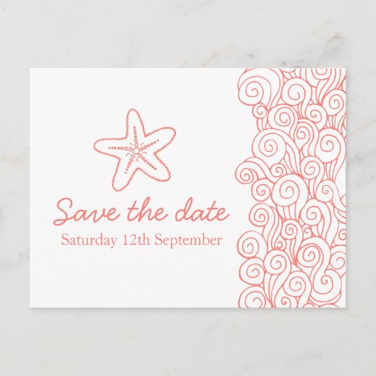 海の星と渦巻きサンゴと白の日付カードを保存 案内ポストカード (正面)