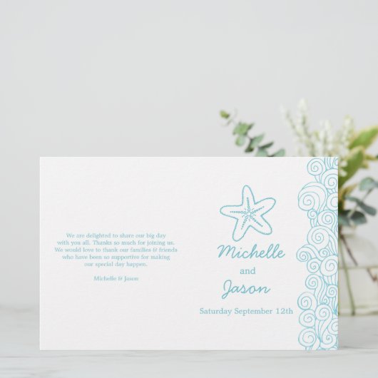 海の星と渦巻き青い白い結婚式のプログラム (スタンド正面)