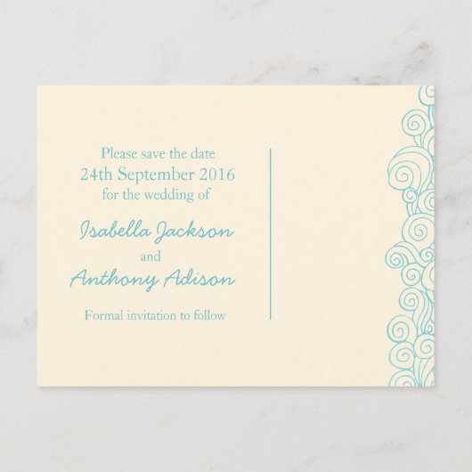 海の星と渦巻き青とクリームは日付カードを保存 案内ポストカード (裏面)