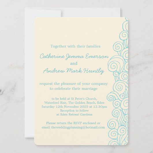海の星の渦巻きブルークリームビーチ結婚式招待 招待状 (裏面)