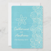 海の星の渦巻きブルークリームビーチ結婚式招待 招待状 (正面)