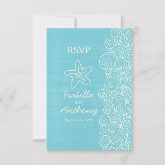 海の星&渦巻き青&クリーム結婚式RSVP 出欠カード (正面)