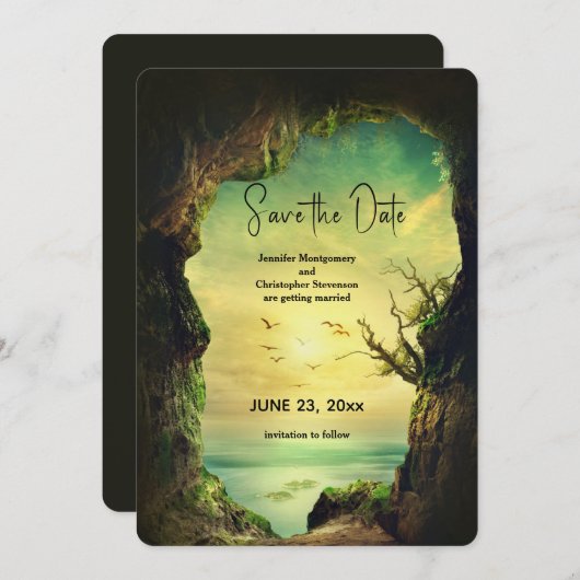 海の景勝写真を見下ろす結婚洞窟救 セーブザデート (正面/裏面)