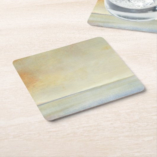 海の景色と穏やかなオレンジの夕日 スクエアペーパーコースター (アングル)