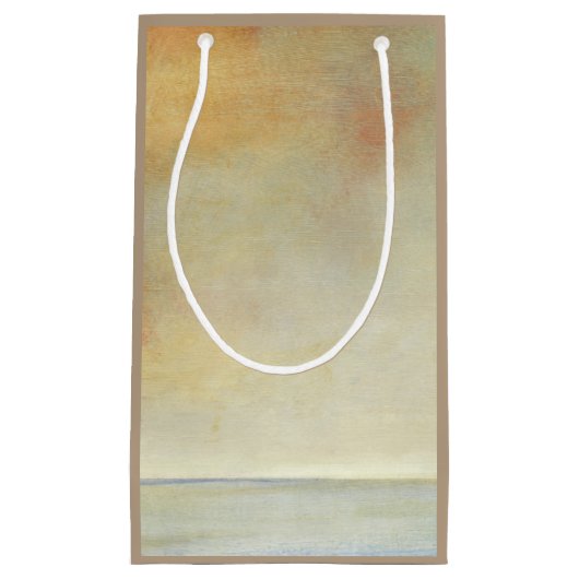 海の景色と穏やかなオレンジの夕日 スモールペーパーバッグ (正面)