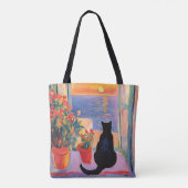 海の景色を楽しむ黒猫 トートバッグ (裏面)