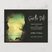 海の景色を見下ろす洞窟の日付を保存 インビテーションポストカード (正面)