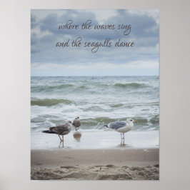 海の景色:波とカモメ ポスター