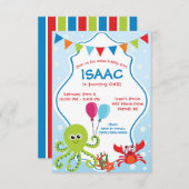 海の最初の誕生日パーティーの下で泡立つおもしろい 招待状 (正面/裏面)