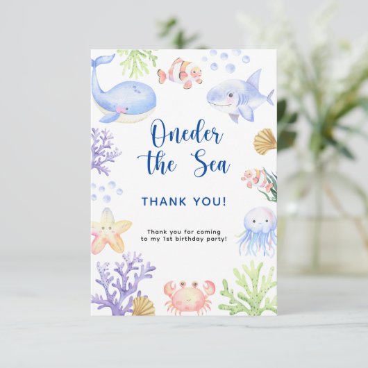 海の最初の誕生日パーティーの下の水色 サンキューカード (スタンド正面)