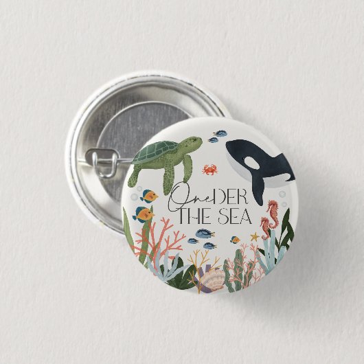海の最初の誕生日パーティーの好意 缶バッジ (正面&裏面)