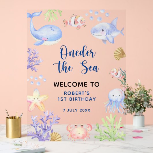 海の最初の誕生日パーティーへようこそ アクリルサイン (ウェディング)