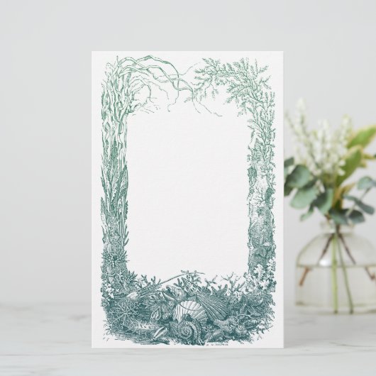 海の植物および貝のボーダーデザイン 便箋 (スタンド正面)