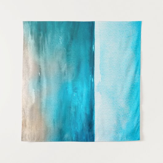 海の横長水彩美しい手描き絵 タペストリー (正面(横))