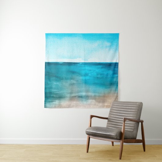 海の横長水彩美しい手描き絵 タペストリー (インサイチュ)