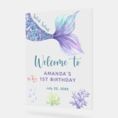 海の歓迎の下で人魚の誕生日パーティー アクリルサイン (傾斜)