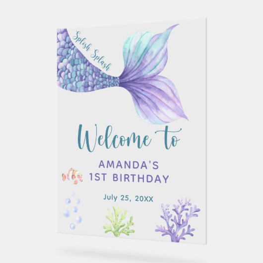海の歓迎の下で人魚の誕生日パーティー アクリルサイン (傾斜)